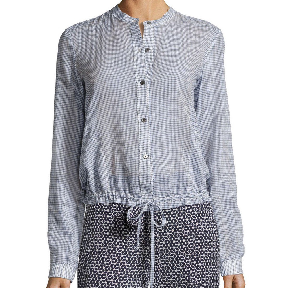 Theory Checkered Blouse with Tie